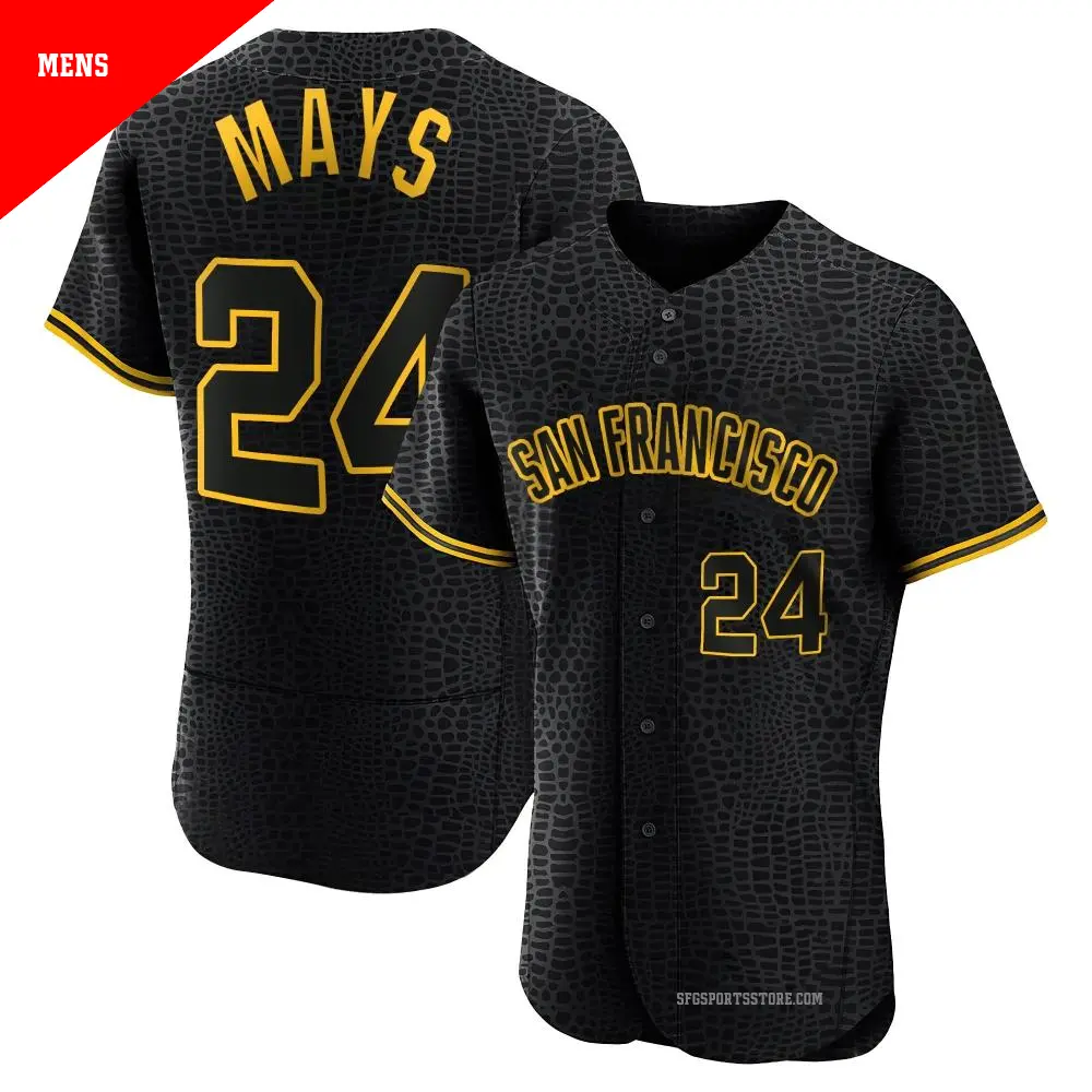 Men's ＃24 Willie Mays San Francisco Giants Black Authentic Snake Skin City Jersey