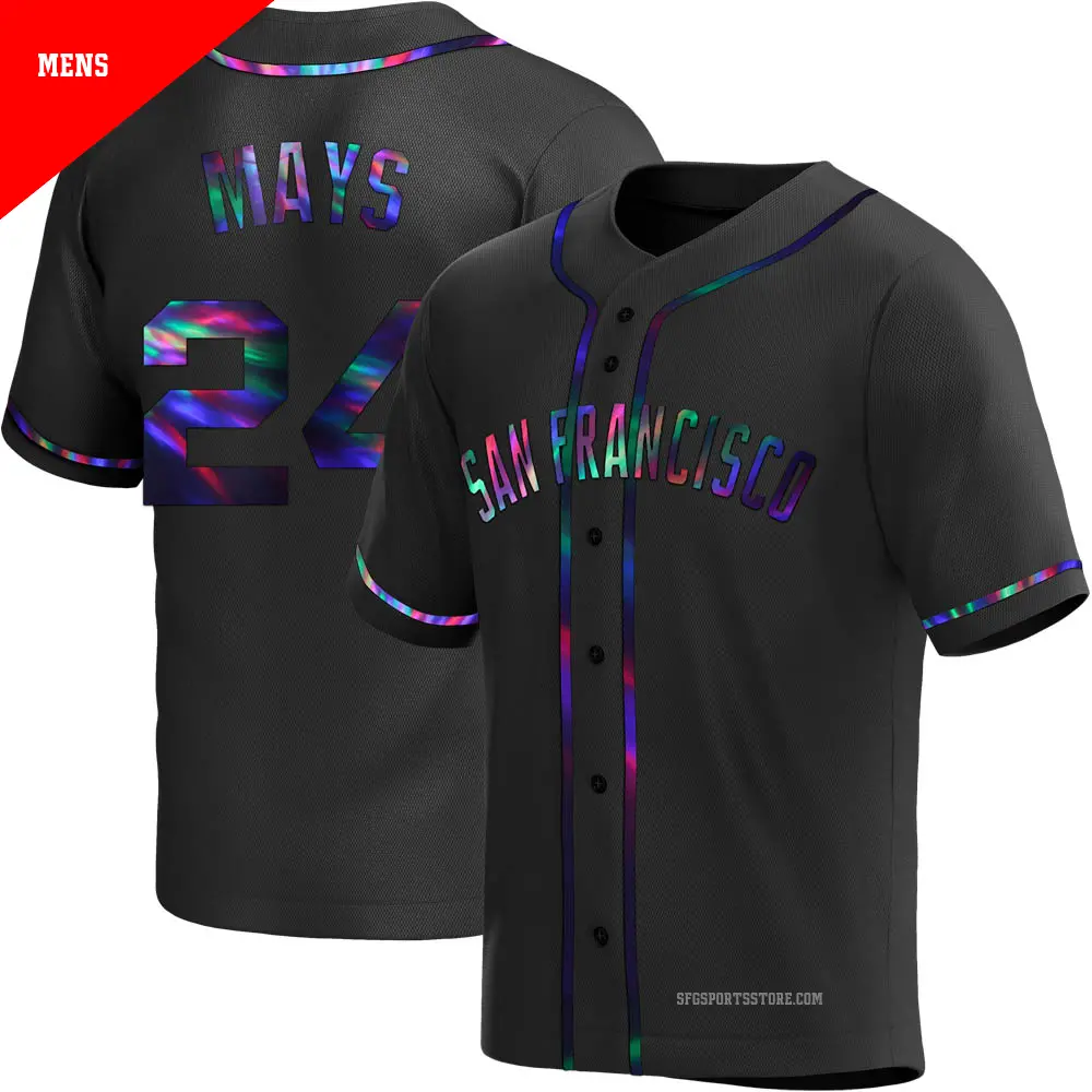 Men's ＃24 Willie Mays San Francisco Giants Black Replica Holographic Alternate Jersey