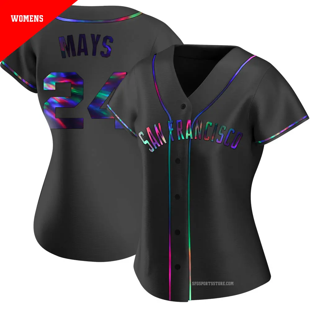 Women's ＃24 Willie Mays San Francisco Giants Black Replica Holographic Alternate Jersey