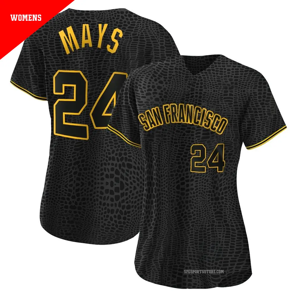 Women's ＃24 Willie Mays San Francisco Giants Black Replica Snake Skin City Jersey