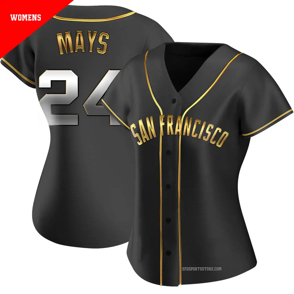 Women's ＃24 Willie Mays San Francisco Giants Gold Replica Black en Alternate Jersey