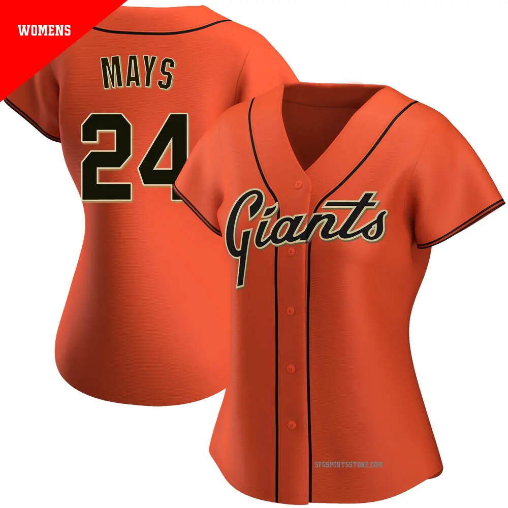 Women's ＃24 Willie Mays San Francisco Giants Orange Replica Alternate Jersey