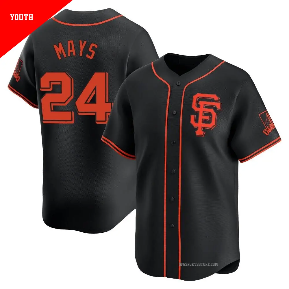 Youth ＃24 Willie Mays San Francisco Giants Black Limited Alternate Jersey