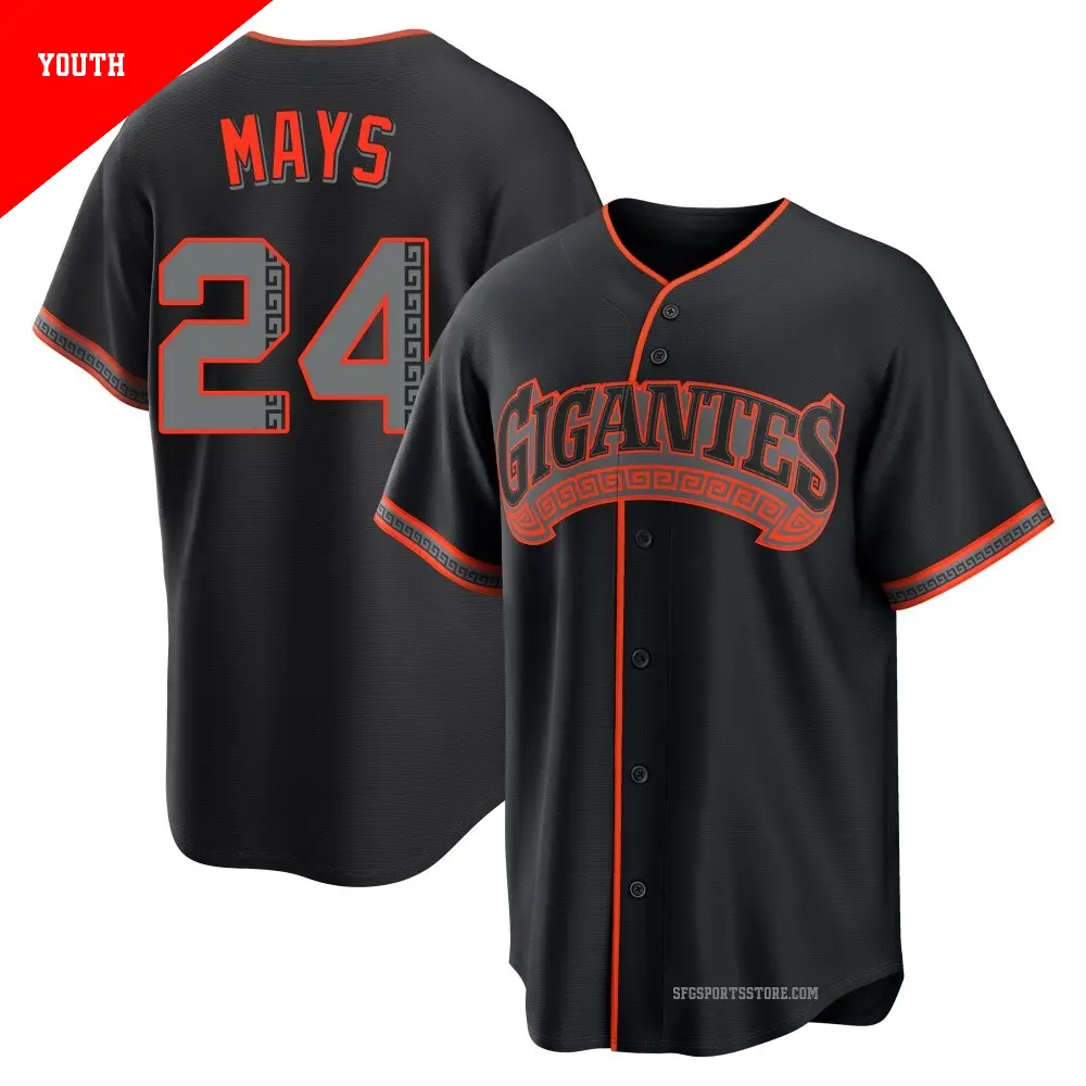 Youth ＃24 Willie Mays San Francisco Giants Black Replica Alternate Jersey