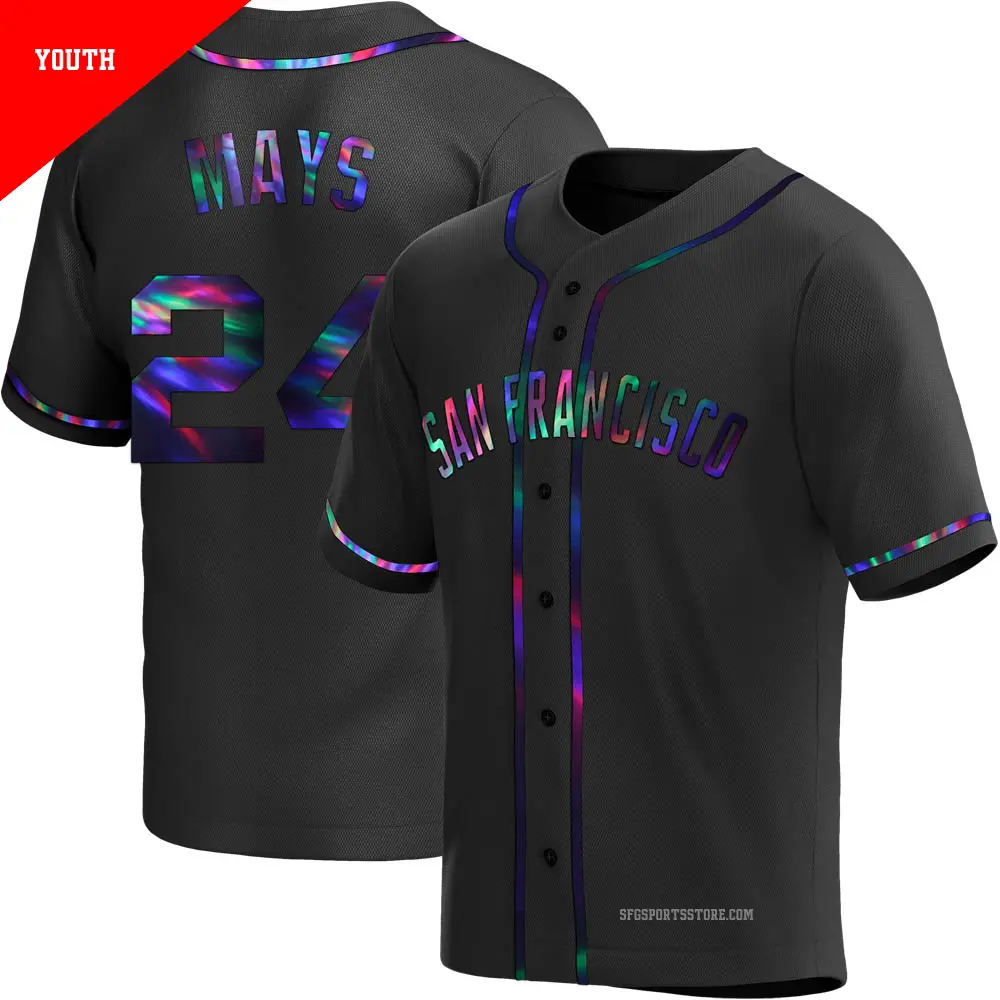 Youth ＃24 Willie Mays San Francisco Giants Black Replica Holographic Alternate Jersey