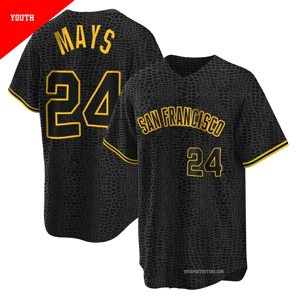Youth ＃24 Willie Mays San Francisco Giants Black Replica Snake Skin City Jersey