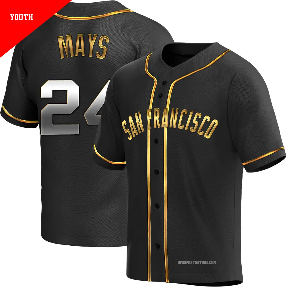 Youth ＃24 Willie Mays San Francisco Giants Gold Replica Black en Alternate Jersey