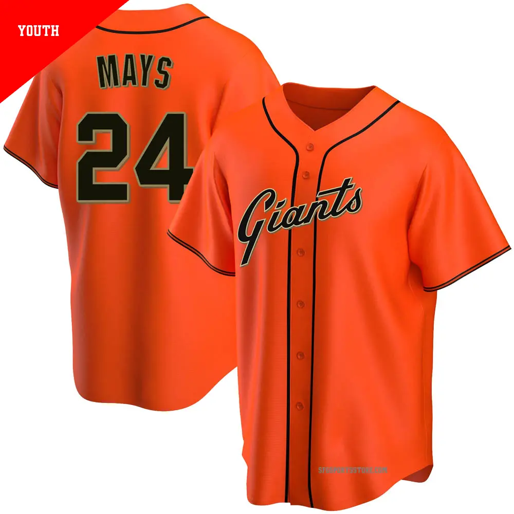 Youth ＃24 Willie Mays San Francisco Giants Orange Replica Alternate Jersey